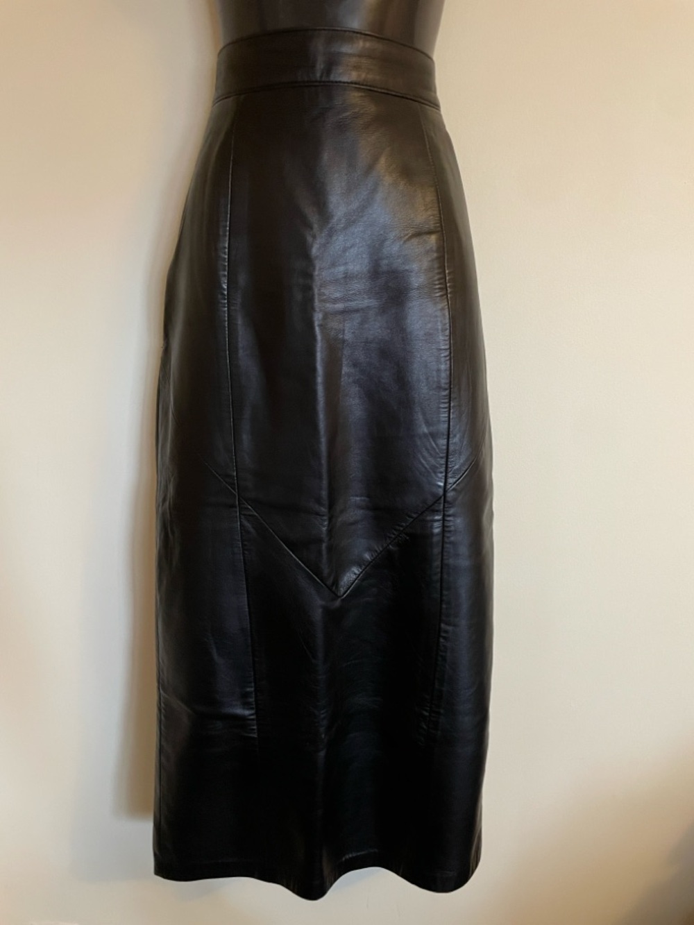 Danier Black Leather Midi Skirt - Sleek Panel Detail